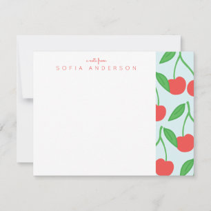 Cherries and Leaves Pattern Personalised Note Card