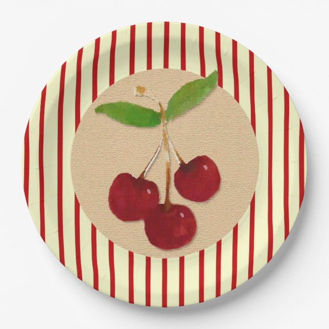 Cherries And Stripes Paper Plates (Front)