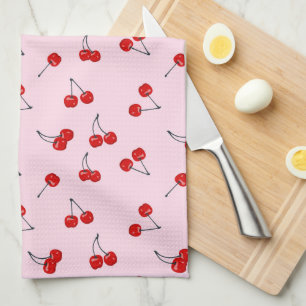 Cherries Birthday Party Shower Pink Red Tea Towel