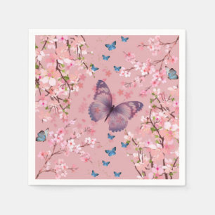 Cherries Blossom & Colourful Butterflies  Napkin