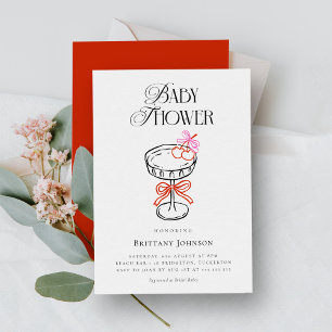 Cherries & Bow Martini Baby Shower Invitation