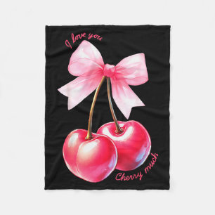 Cherries Bow, Valentines Retro I Love You Cherry M Fleece Blanket