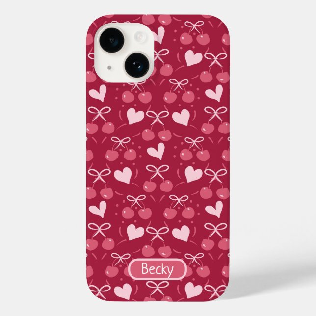 Cherries Bows Hearts red and Pink Case-Mate iPhone Case (Back)