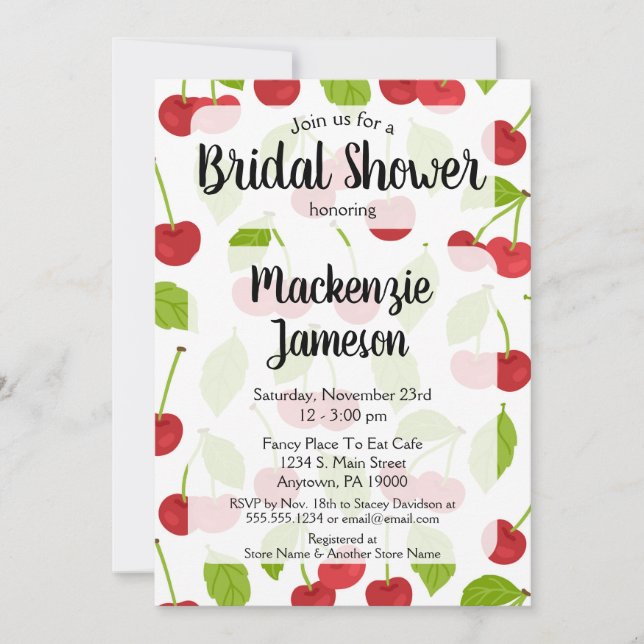 Cherries Bridal Shower Invitation Cherry Red (Front)