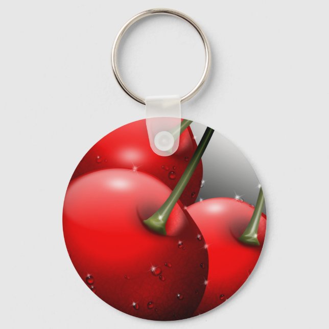 Cherries Close Up with Dew Keychain (Front)