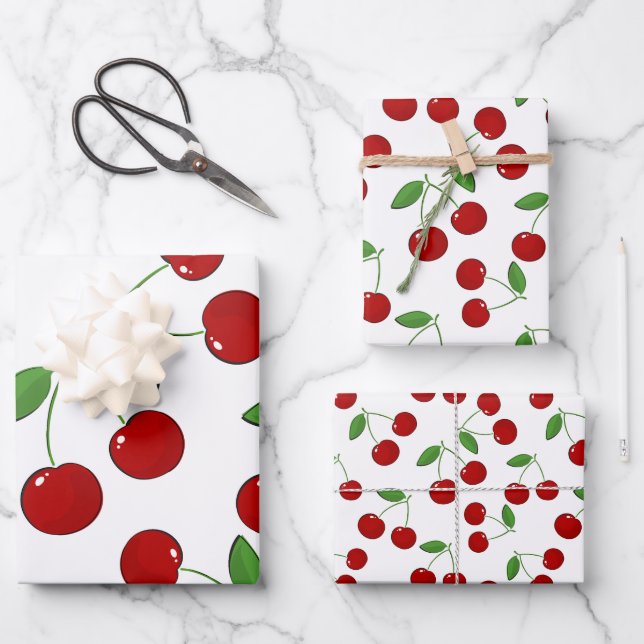 Cherries Design Wrapping Paper Sheets (Front)