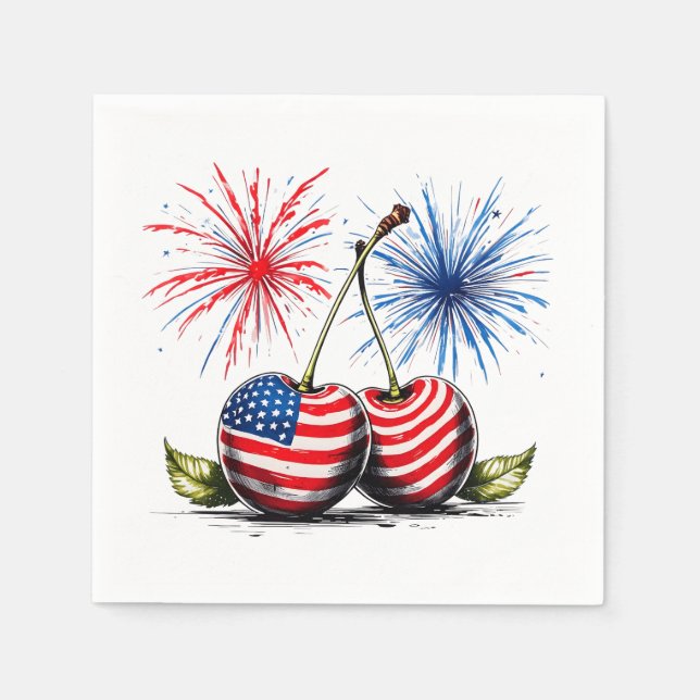 Cherries Fourth of July, Patriotic Tee Napkin (Front)