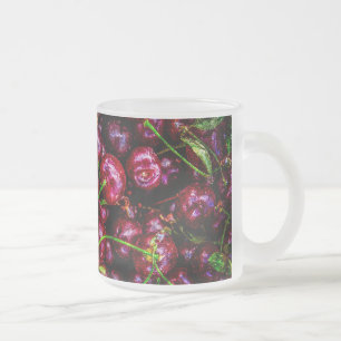 Cherries Frosted Glass Coffee Mug