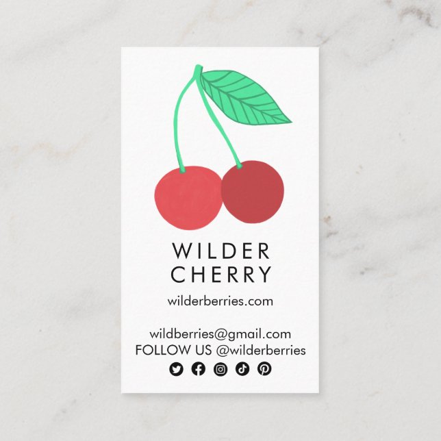 Cherries Fun Fruit Nutritionist Chef Social Icons Business Card (Back)