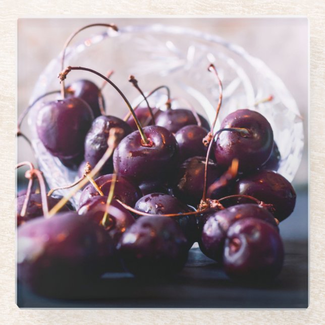 Cherries Glass Coaster (Front)