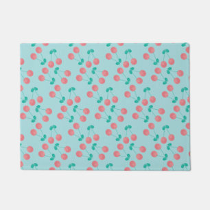 Cherries Hand Painted Watercolor Pink Teal Doormat