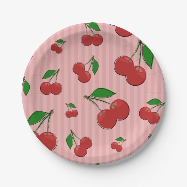 Cherries Illustration Paper Plate (Front)