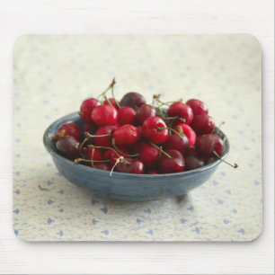 Cherries in a blue bowl  mouse mat