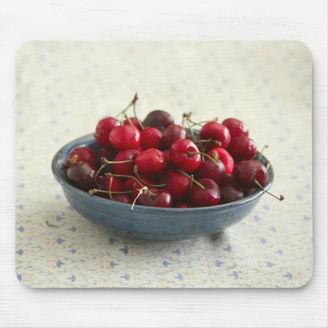 Cherries in a blue bowl  mouse mat (Front)