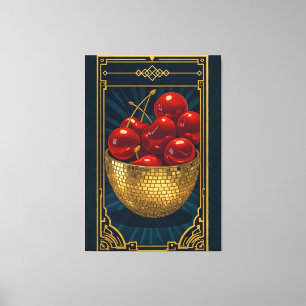 Cherries in Golden Mosaic Bowl deco art Canvas Print