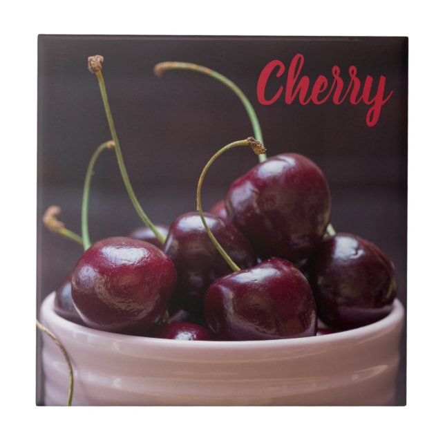 Cherries in pink bowl for fruit lover tile (Front)