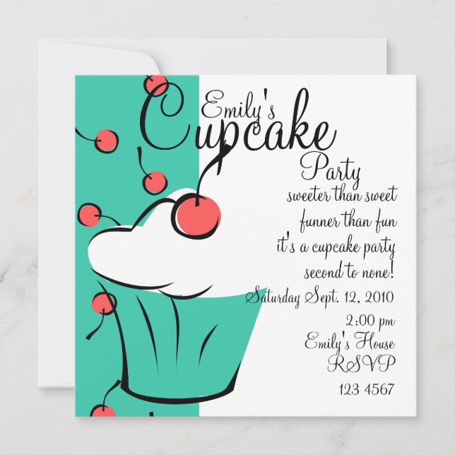 Cherries Jubilation Cupcake Invitation (Front)