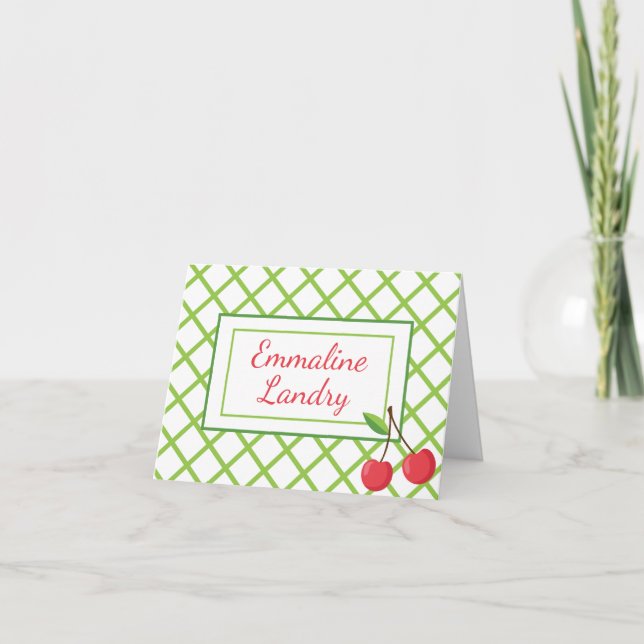 Cherries & Lattice Personalised Folded Note Cards (Front)