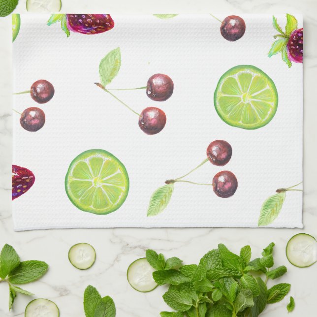 Cherries Limes Strawberries Tea Towel (Folded)