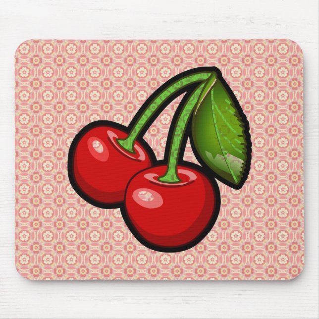 Cherries on Flower Mouse Mat (Front)