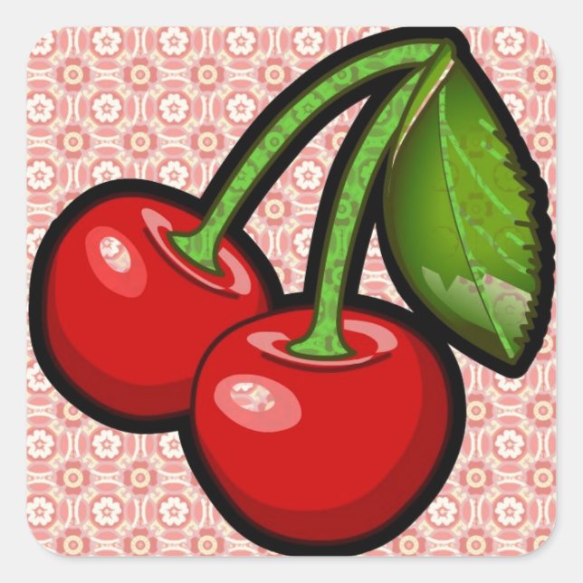 Cherries on Flower Square Sticker (Front)