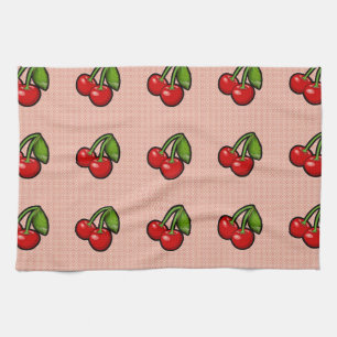 Cherries on Flower Tea Towel