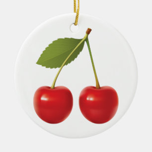 CHERRIES ON STEM CERAMIC CIRCLE ORNAMENT