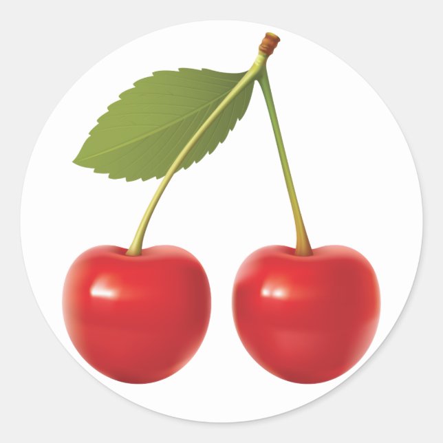 CHERRIES ON STEM CLASSIC ROUND STICKER (Front)