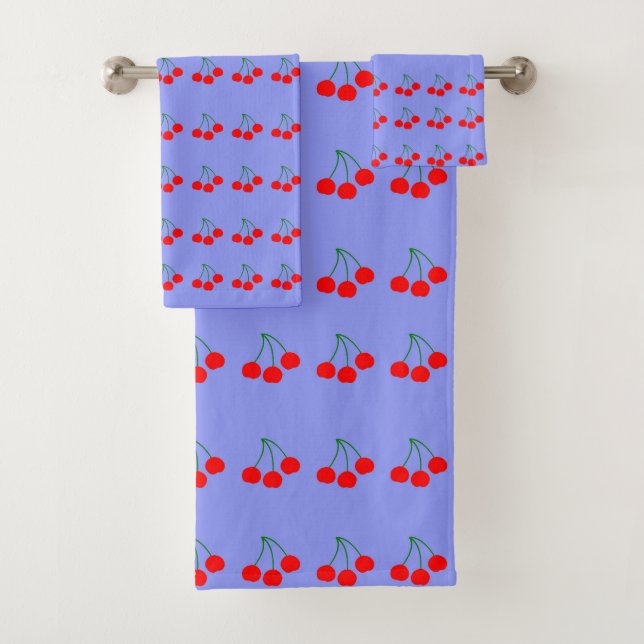 Cherries on Violet Bath Towel Set (Insitu)