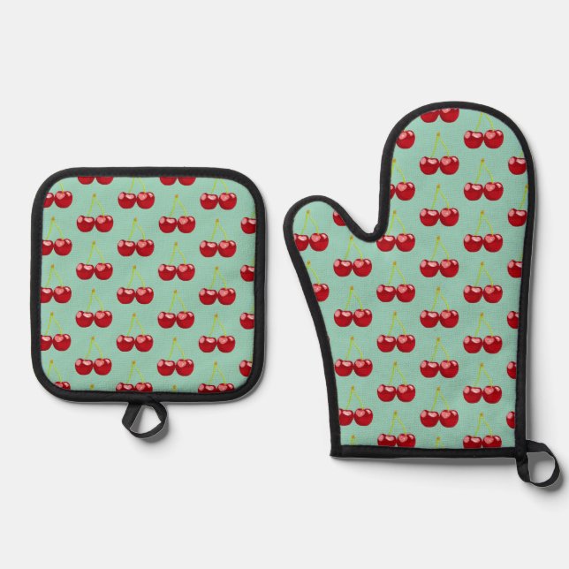 Cherries Oven Mitt & Pot Holder Set (Front)