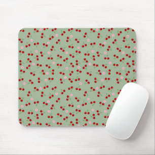 Cherries Pattern on Green Background Mouse Mat