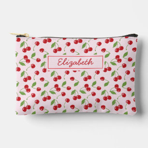 Cherries Pattern With Pale Pink Name Accessory Pouch