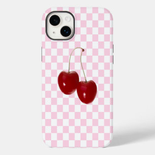 Cherries Pink and White Checked Case-Mate iPhone 14 Plus Case