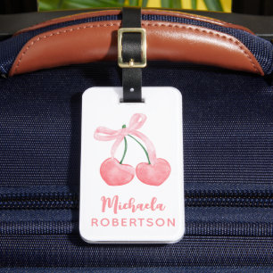 Cherries & Pink Bow Coquette Aesthetic Girly Cute Luggage Tag