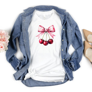 Cherries Pink Bow Coquette Aesthetic Girly Preppy T-Shirt