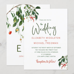Cherries Red Green Modern Stylish Elegant Wedding Invitation