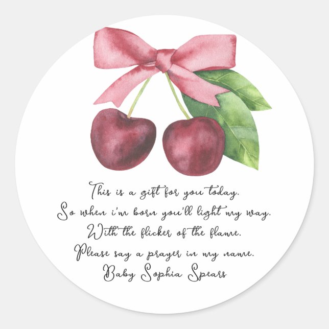 Cherries ribbon bow Prayer Candle Label (Front)