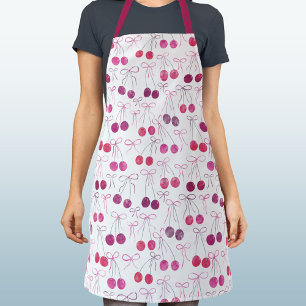 Cherries Ribbons and Bows Watercolor Pattern Apron