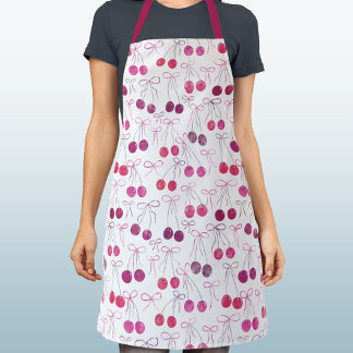 Cherries Ribbons and Bows Watercolor Pattern Apron