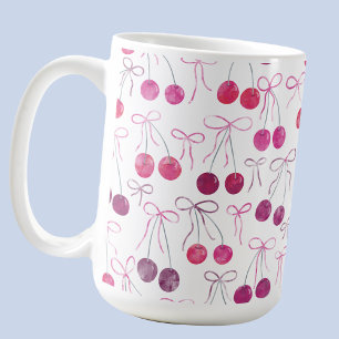 Cherries Ribbons and Bows Watercolor Pattern Coffee Mug