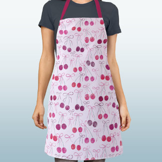 Cherries Ribbons and Bows Watercolor Pattern Pink Apron