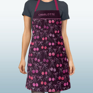 Cherries Ribbons Bows Watercolor Personalized Apron