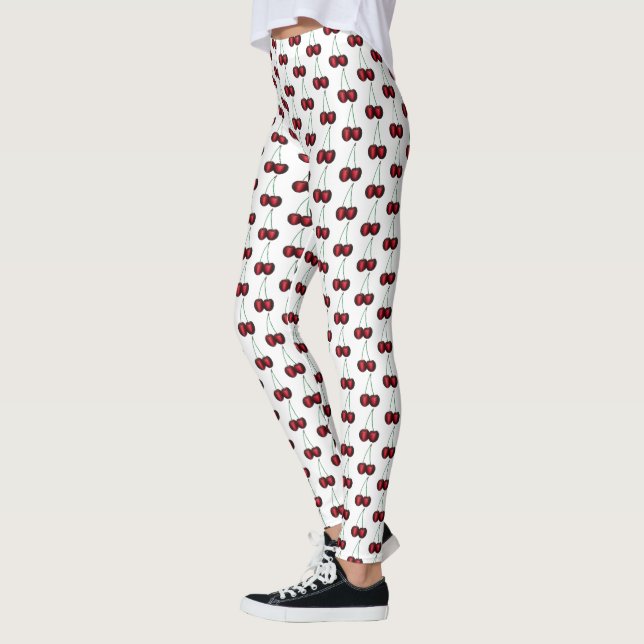 Cherries Ripe Red Cherry Summer Fruit Print Leggings (Left)