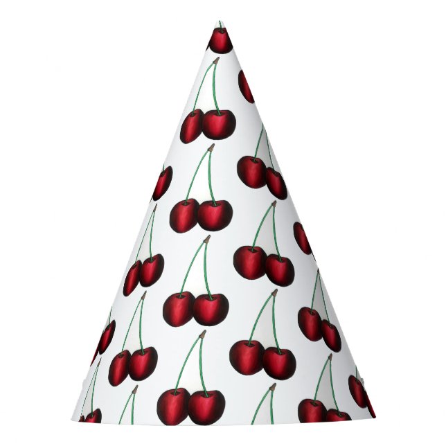 Cherries Ripe Red Cherry Summer Fruit Print Party Hat (Front)
