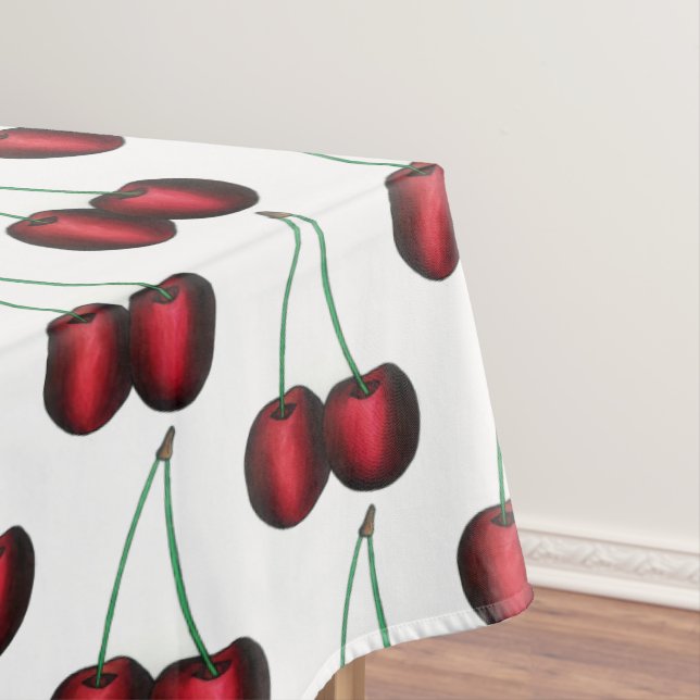 Cherries Ripe Red Cherry Summer Fruit Print Tablecloth (In Situ)
