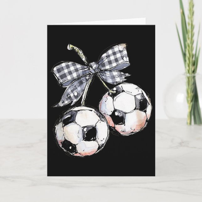 Cherries Soccer Checkered Coquette Game Day  Card (Front)