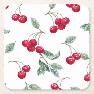 Cherries Square Paper Coaster