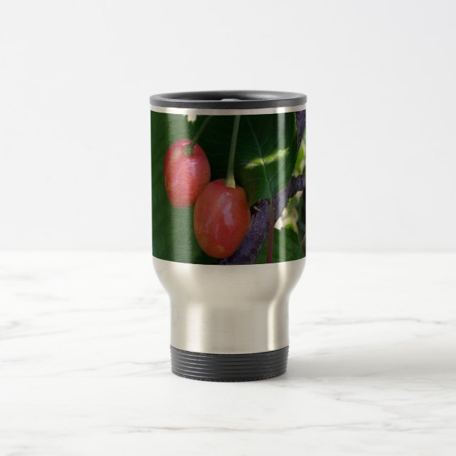 Cherries turning red travel mug (Center)