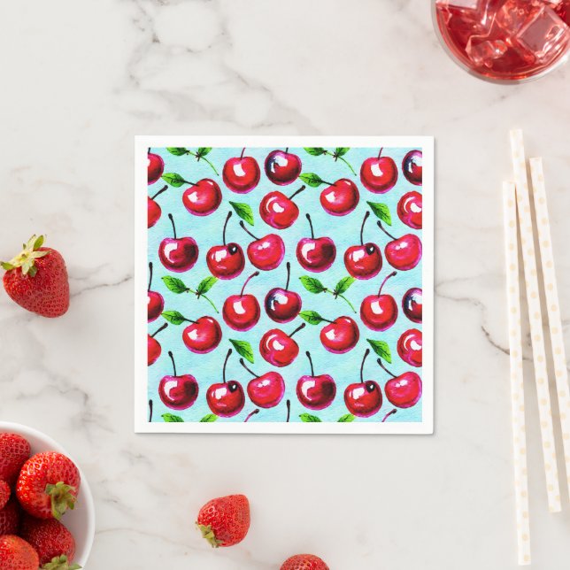 Cherries watercolor napkin (Insitu)