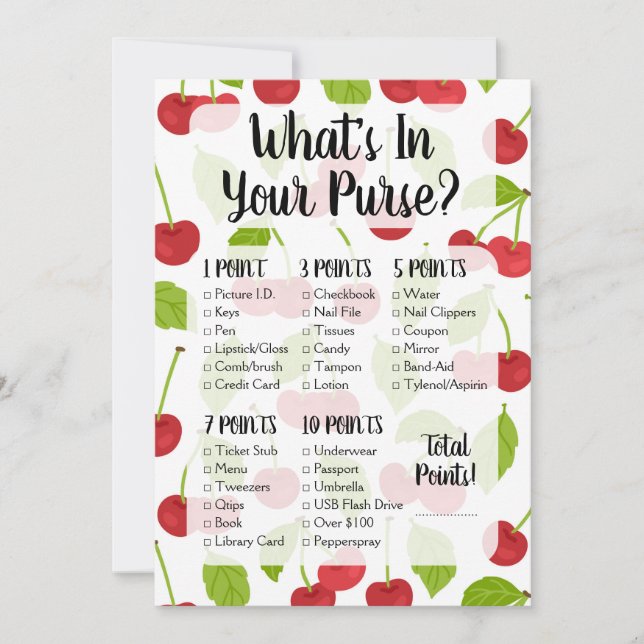 Cherries What's In Your Purse Shower Game Cherry (Front)